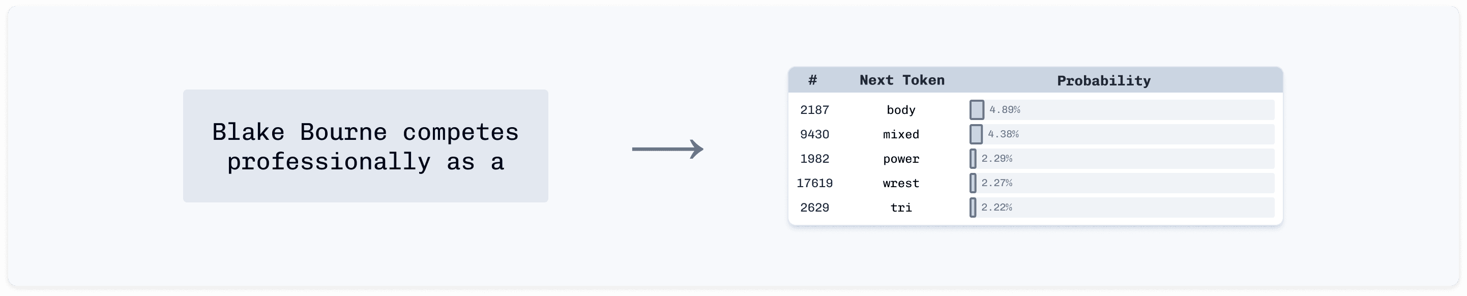 Example of flat probability distribution for made-up name 'Blake Bourne'