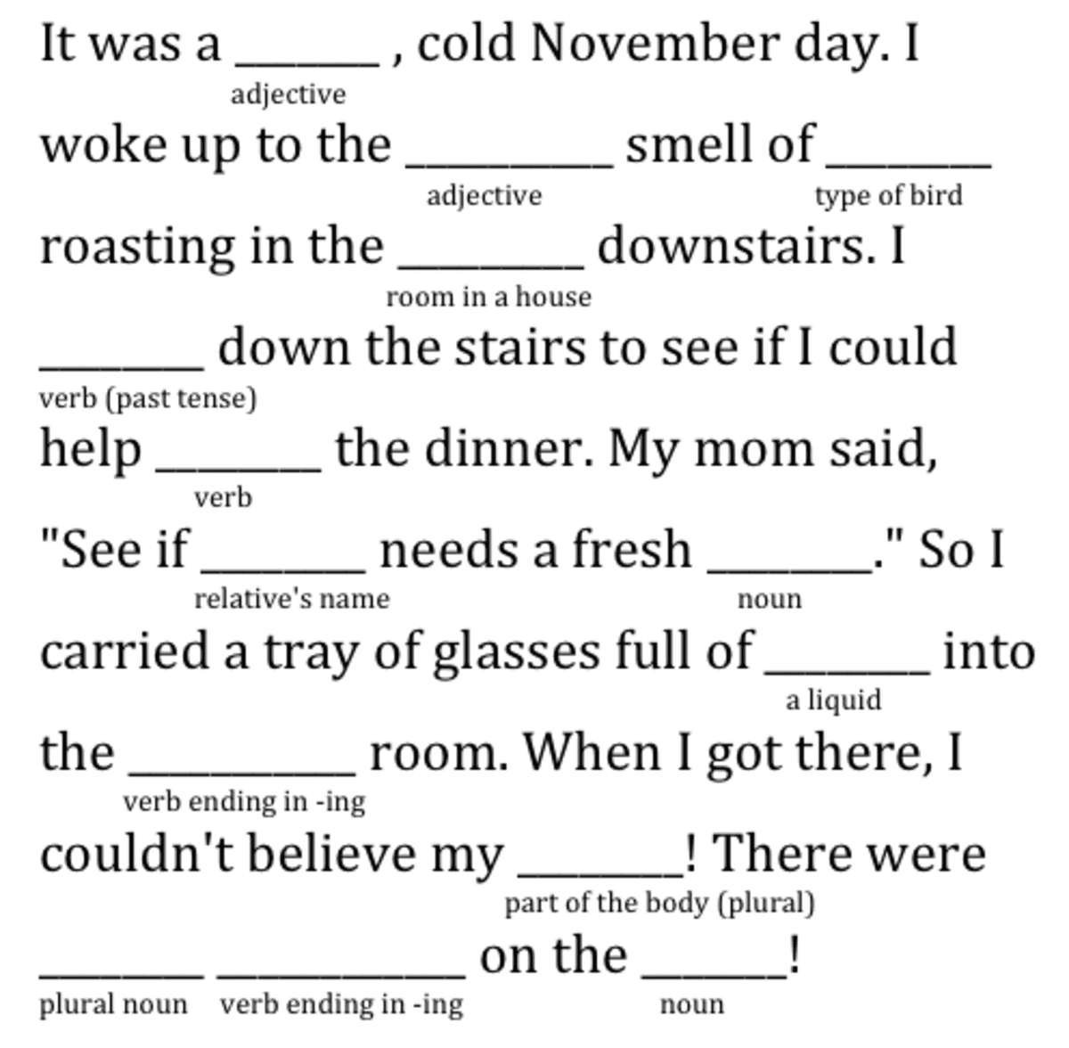 Example of a Mad Libs template showing how language patterns work